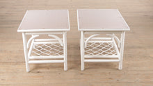 Load and play video in Gallery viewer, Pair of White Rattan Side Tables
