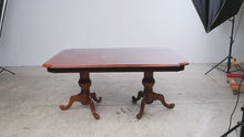 Load and play video in Gallery viewer, Traditional Mahogany Double Pedestal Dining Table with Banded Top
