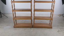 Load and play video in Gallery viewer, Pair of Solid Oak Open Bookcases with Turned Spindle Posts
