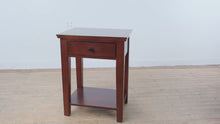 Load and play video in Gallery viewer, Pottery Barn Wood Side Table One Drawer Nightstand Shelf End Table
