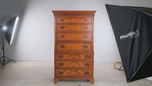 Load and play video in Gallery viewer, Sterling Ashmore Burled Wood Inlaid Secretary Highboy Chest
