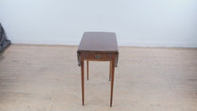Load and play video in Gallery viewer, Jallon &amp; Heller Mahogany Pembroke Drop Leaf Side Table with Drawer
