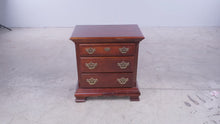 Load and play video in Gallery viewer, Traditional Cherry Finish Three-Drawer Nightstand with Brass Hardware
