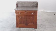 Load and play video in Gallery viewer, Antique Wash Cabinet with Gray Marble Top &amp; Backsplash - Wood and Smith
