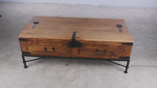 Load and play video in Gallery viewer, Mexican Rustic Pine Coffee Table with Iron Base and Storage
