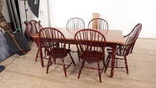 Load and play video in Gallery viewer, Oak Farmhouse Dining Set - 6 Windsor Chairs - Athol Table Manu
