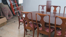 Load and play video in Gallery viewer, Craftique Heirloom Mahogany Dining Set- 8 Chairs &amp; 3 Leaves
