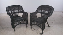 Load and play video in Gallery viewer, Pair of Black Wicker Armchairs with Open Lattice Backs
