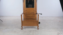 Load and play video in Gallery viewer, Antique Tiger Oak Hall Tree with Mirror, Coat Hooks, Storage Bench and Umbrella Stand
