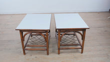 Load and play video in Gallery viewer, Pair of Rattan Side Tables with White Laminate Tops
