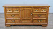 Load and play video in Gallery viewer, The Millstone Oak Dresser – Solid Wood – 9 Drawers + Center Cabinet
