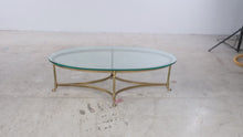 Load and play video in Gallery viewer, Vintage Brass Hoof Foot Oval Glass Coffee Table
