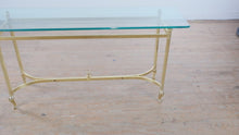 Load and play video in Gallery viewer, Hollywood Regency Brass and Glass Console Table Narrow Entry Table
