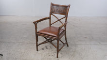 Load and play video in Gallery viewer, British Colonial Style Bamboo Rattan Armchair with Crocodile Embossed Seat

