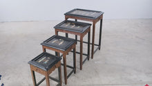 Load and play video in Gallery viewer, Vintage Asian Carved Wood Nesting Tables with Figural Inlay, Set of 4
