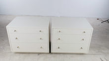 Load and play video in Gallery viewer, Pair of Contemporary Oversized White Three Drawer Nightstands

