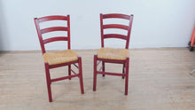 Load and play video in Gallery viewer, Italian Ladder Back Dining Chairs Red Wood Rush Seat Set of 2
