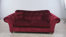 Load and play video in Gallery viewer, Ethan Allen Bennett Collection Red Velvet Tufted Sofa
