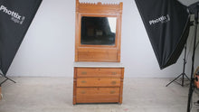 Load and play video in Gallery viewer, Antique Victorian Eastlake Oak Marble Top Dresser with Mirror
