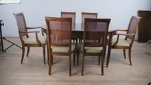 Load and play video in Gallery viewer, Ethan Allen Mid Century Dining Set - New Upholstery
