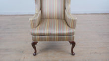 Load and play video in Gallery viewer, Southwood Striped Wingback Chair with Carved Legs
