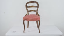 Load and play video in Gallery viewer, Antique Balloon Back Side Chair – Carved Wood Frame with Rose Damask Upholstery
