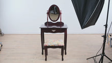Load and play video in Gallery viewer, Black Cherry Finish Vanity Table with Mirror and Upholstered Bench
