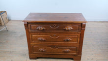 Load and play video in Gallery viewer, Antique Rustic Three Drawer Chest
