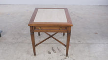 Load and play video in Gallery viewer, Gordon’s Inc. Mid-Century Walnut and Travertine Side Table with Drawer
