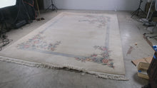 Load and play video in Gallery viewer, Chinese Peking Wool Rug 116 x 165 Floral Art Deco Style Cream Blue Pink
