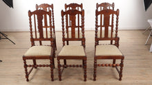 Load and play video in Gallery viewer, Set of 6 Tall Back Chairs with Spun Posts and New Upholstery
