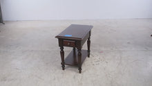 Load and play video in Gallery viewer, Dark Cherry Wood Side Table with Drawer, Pull-Out Drink Tray and Lower Shelf
