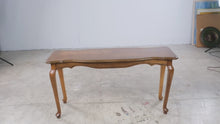 Load and play video in Gallery viewer, Queen Anne Style Oak Console Table 52 Inch Chevron Parquet Top
