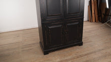 Load and play video in Gallery viewer, Large Painted Black Distressed Bookcase Cabinet
