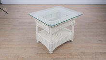 Load and play video in Gallery viewer, Coastal Wicker Side Table with Glass Surface and Shelf
