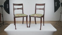 Load and play video in Gallery viewer, Pair of Regency Chairs with Carved Hoofed Feet - Brand New Toile Upholstery
