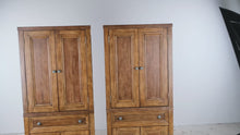 Load and play video in Gallery viewer, Pair of Tall Wood Storage Cabinets with Drawers and Adjustable Shelves
