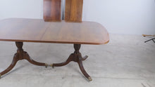 Load and play video in Gallery viewer, Hickory White Wyckham Mahogany Double Pedestal Dining Table with Two 20 Inch Leaves
