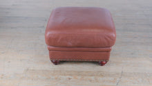 Load and play video in Gallery viewer, Brown Leather Ottoman with Nailhead Trim
