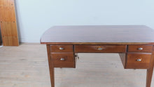 Load and play video in Gallery viewer, Ethan Allen Elements Sienna Wood Executive Desk 3 Drawer Writing Desk
