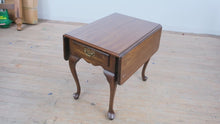 Load and play video in Gallery viewer, Vintage Hammary Solid Oak Drop Leaf Side Table with Queen Anne Legs
