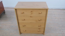 Load and play video in Gallery viewer, 4 Drawer Chest Dresser Pine Finish Minimalist Storage
