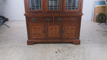 Load and play video in Gallery viewer, Mission Style Wood China Cabinet with Leaded Glass Doors and Storage Drawers
