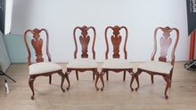 Load and play video in Gallery viewer, Stanley Furniture Queen Anne Dining Chairs Set of 4 Carved Wood with Upholstered Seats
