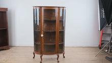 Load and play video in Gallery viewer, Curved Glass Oak Curio Cabinet with Queen Anne Legs
