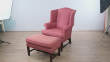 Load and play video in Gallery viewer, Pearson Wingback Chair and Ottoman, Plaid Upholstery
