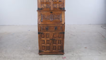 Load and play video in Gallery viewer, Spanish Colonial Style Carved Wood Secretary Desk Cabinet with Iron Hardware
