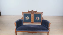 Load and play video in Gallery viewer, Antique Eastlake Loveseat with Needlepoint Panels
