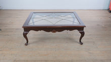 Load and play video in Gallery viewer, Leaded Glass Top Coffee Table with Carved Cabriole Legs
