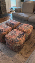 Load and play video in Gallery viewer, Arhaus Vintage Inspired Upholstered Pouf Ottoman Set of Four 18 Inch
